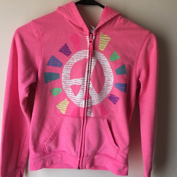 Neon Pink Peace Sign ZIP Hoodie - Picture 4 of 8